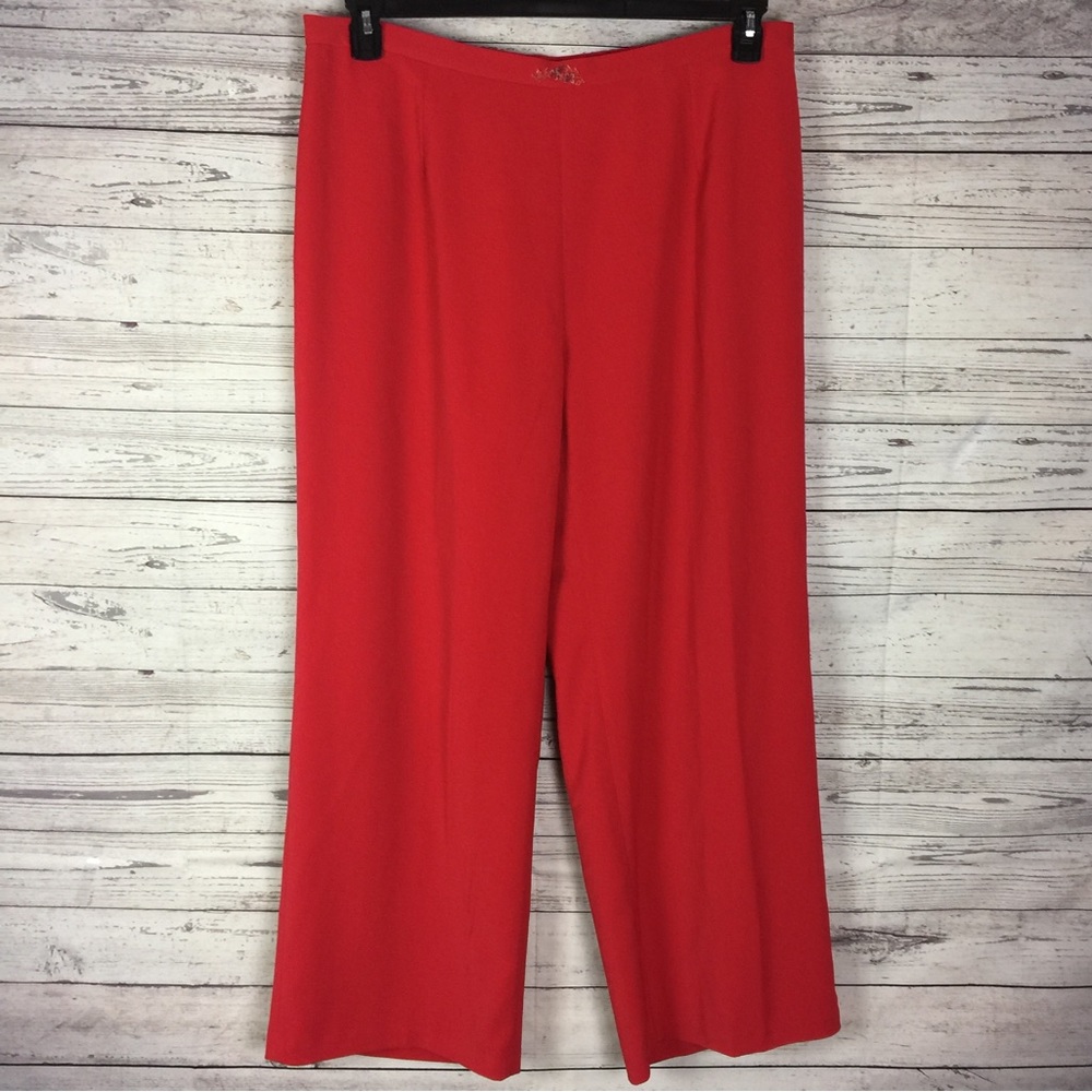 Louise Ricci Red Elastic Waist Lined Wide Leg Dress Pants